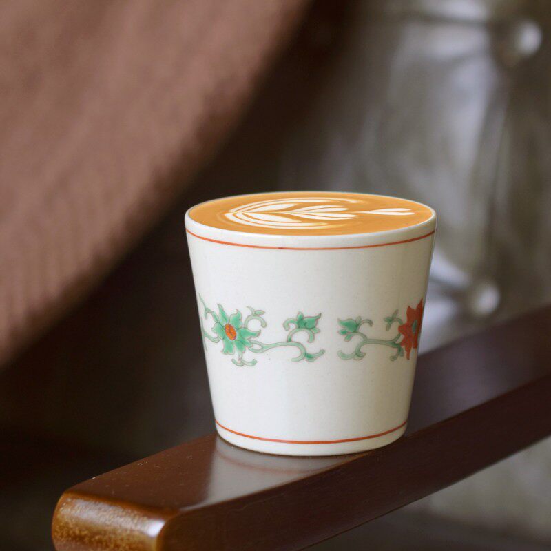 莓子手作 曼竹 手绘古彩咖啡杯陶瓷景德镇复古拿铁拉花手握猪口杯