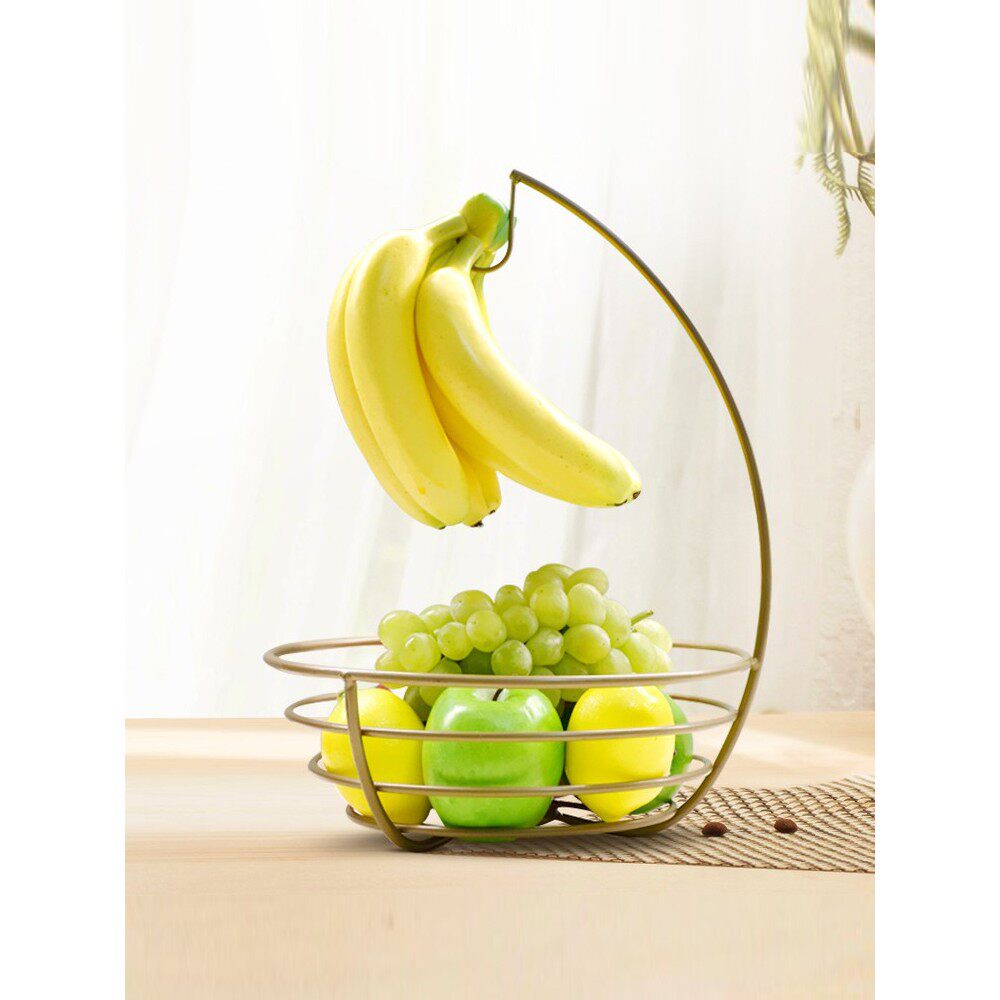 现代创意水果盘客厅零食坚果干果盆时尚收纳架香蕉挂钩挂果篮铁艺