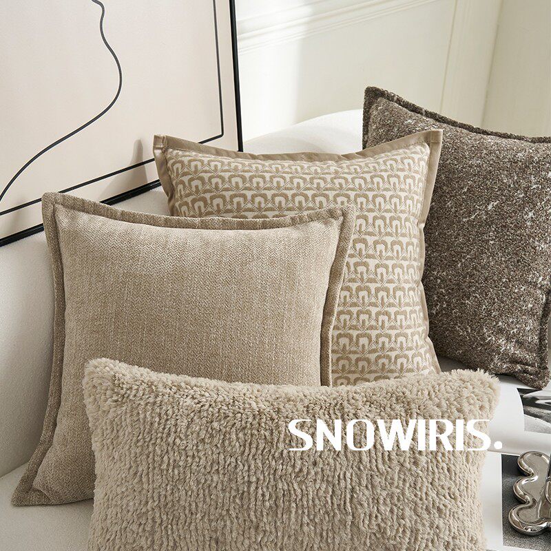 中古风轻奢高级感抱枕套客厅沙发靠垫奶咖色床头靠枕样板间腰靠