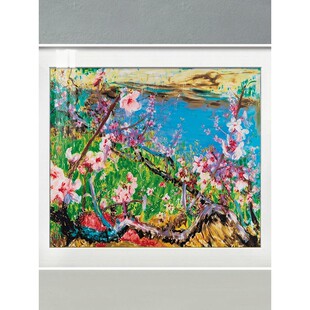 周春芽版画桃花风景 当代艺术画风景油画装饰画卧室挂画