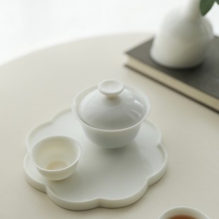 MUSe Garden温润如玉羊脂瓷 万元级瓷土花朵型迷你陶瓷干泡台壶承