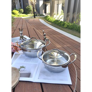 卓德铭致巧18/10不锈钢一体成型2-3人火锅22cm汤锅2L煮粥面电磁炉