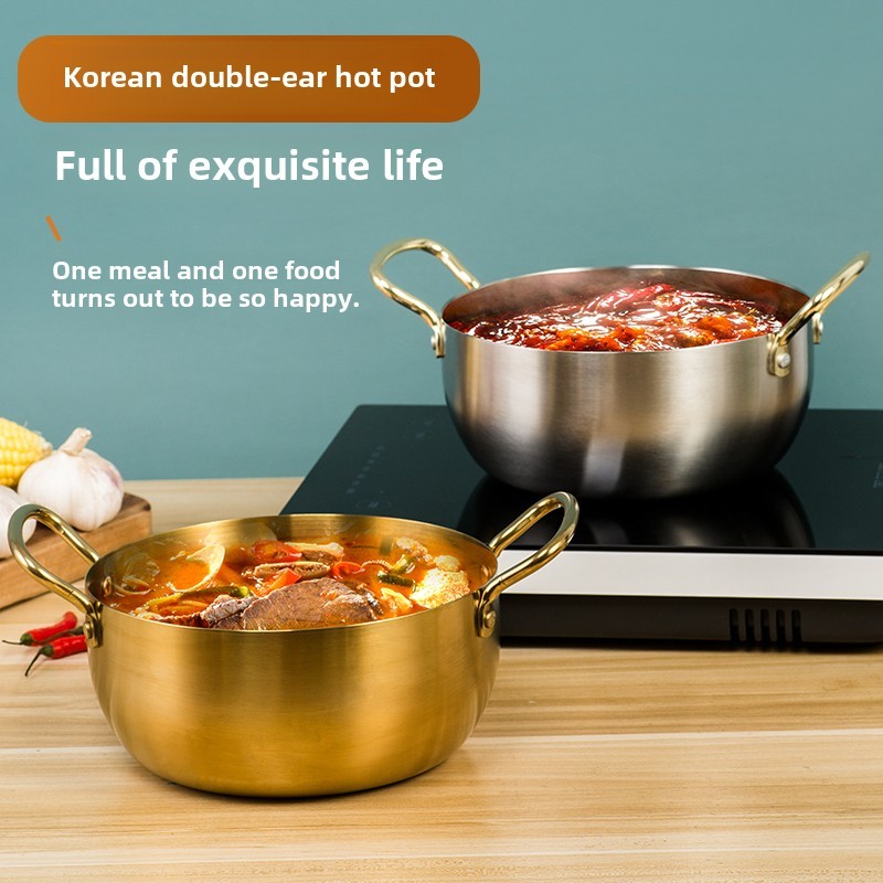 加深火锅锅具电磁炉火锅专用锅不锈钢金色单人双人小火锅