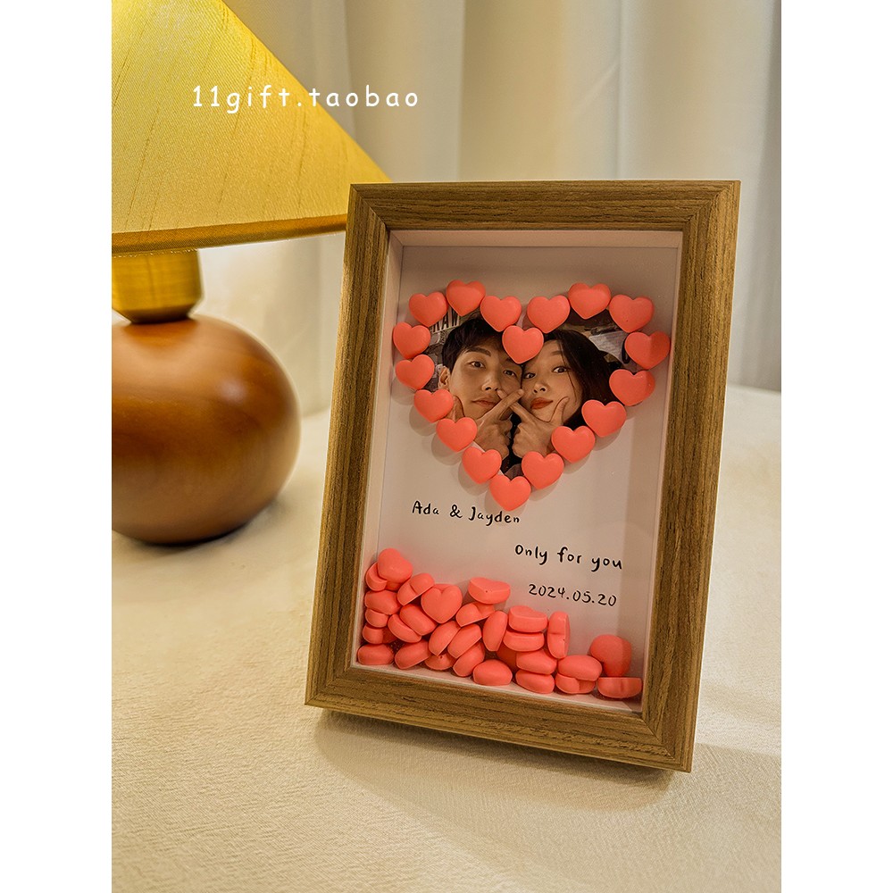 手工制作爱心拼图diy材料包摆台情侣真人照片相框装饰画框小礼物