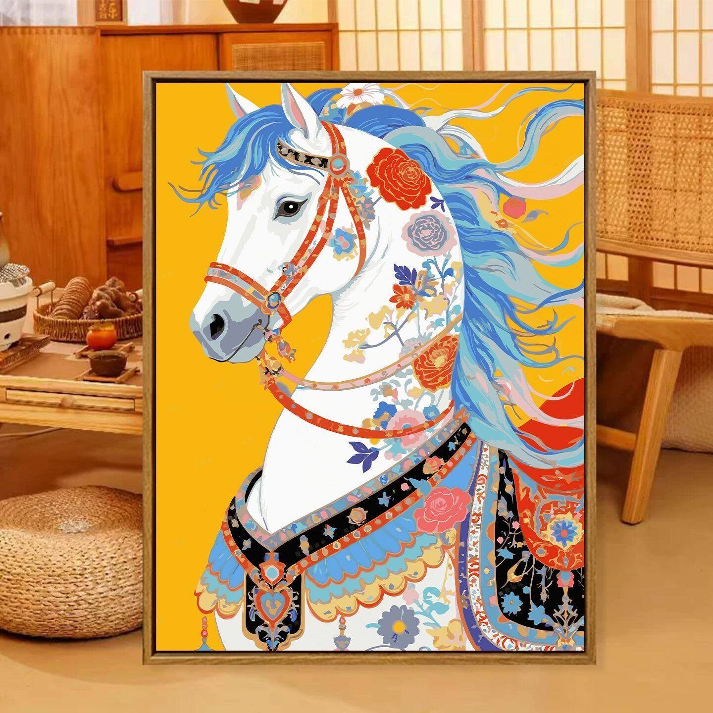 骏马钻石画2026新款马年手工diy消磨奶泡机时间黏贴画可方钻5D摆