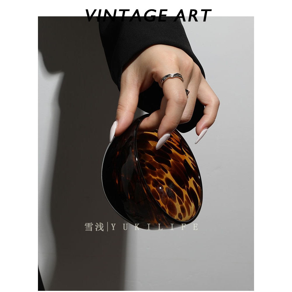 豹纹沙拉碗冰淇淋杯奶茶甜品杯中古玻璃ins小碗