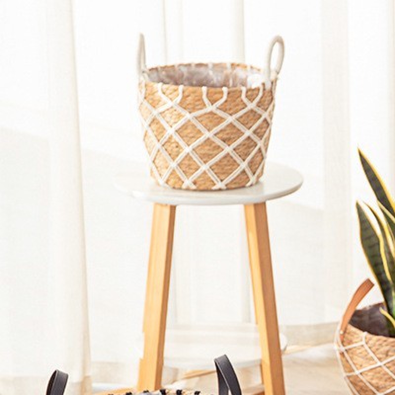 田园风海草编织手工花篮带提手藤编装饰花盆大号客厅阳台摆放花盆