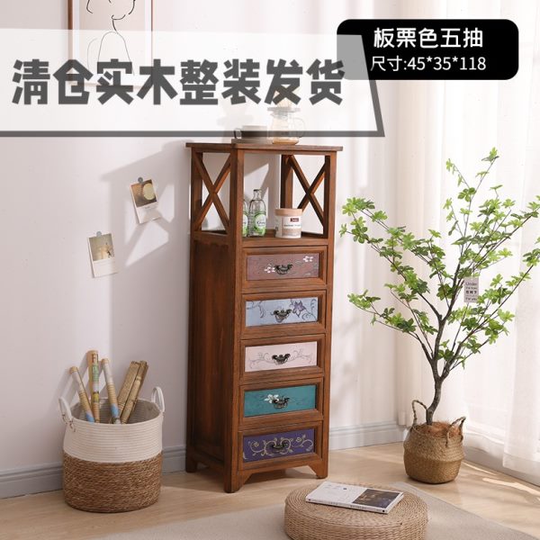 美式复古五斗柜多功能置物柜整装实木床头柜储物客厅边柜收纳柜子