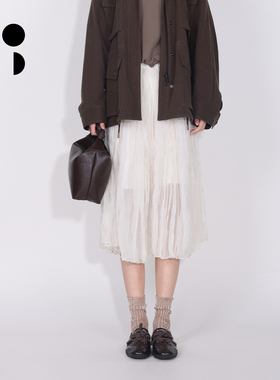 WZWJ/未知未觉中长设计气质简约松紧高腰白色百褶裙女W611Q18550