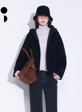 WZWJ/未知未觉短款高级感双面呢宽松连帽绵羊毛外套女W542D17612