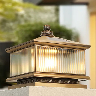 全铜太阳能柱头灯家用院子柱子灯别墅围墙灯户外防水庭院灯大门灯