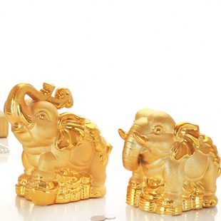 饰品 大号大象摆件陶瓷存钱罐金色吉象储蓄罐电视柜客厅家居店铺装