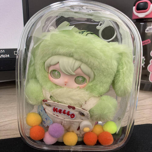 兔闪闪娃包保护套带挂绳15cm透明外出遛娃包痛包挂件防尘收纳娃包