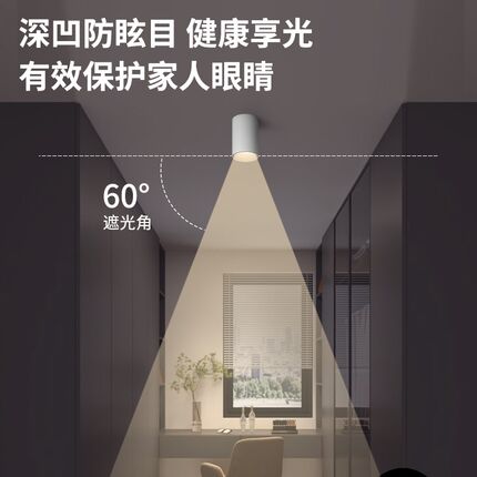 高筒射灯led明装家用防眩射灯免开孔天花吸顶式北欧cob卧室过道灯