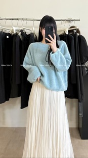 秋冬新款慵懒风高级感宽松显瘦圆领后绑带小镂空针织毛衣女款上衣