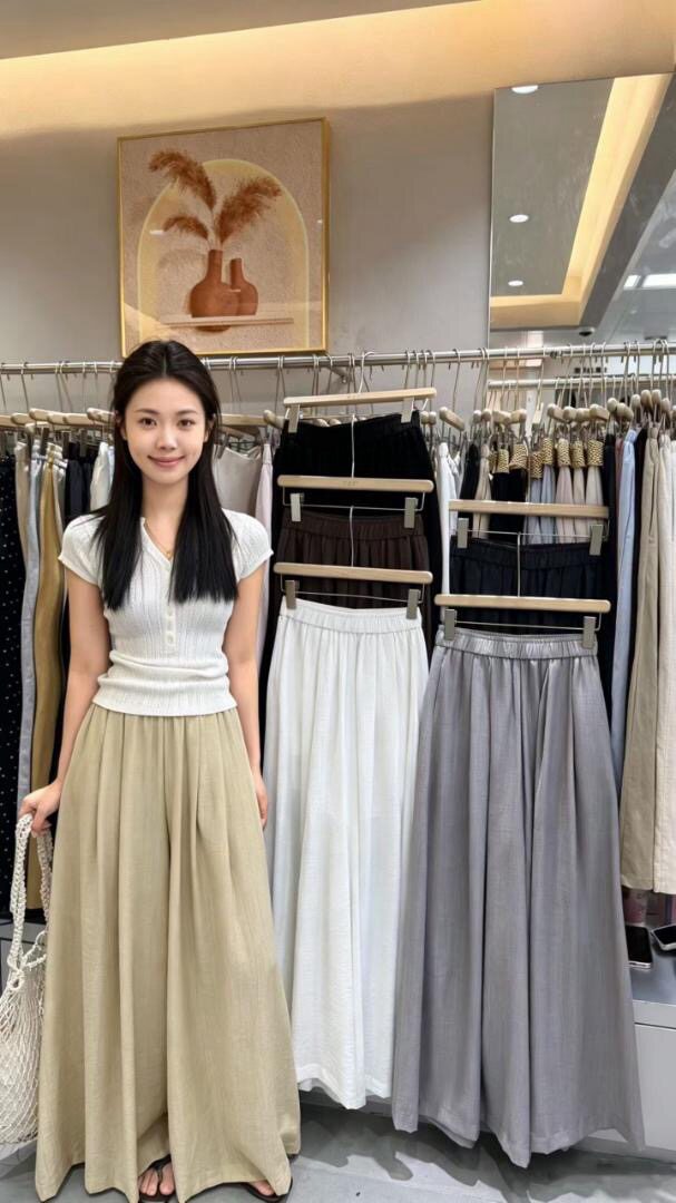 夏季新款韩系高腰极简休闲宽松气质减龄女装时尚百搭直筒阔腿裤