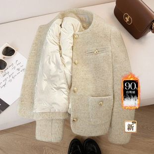 简约超好看羽绒内里小香风毛呢短外套女2025冬季 通勤上衣 新款