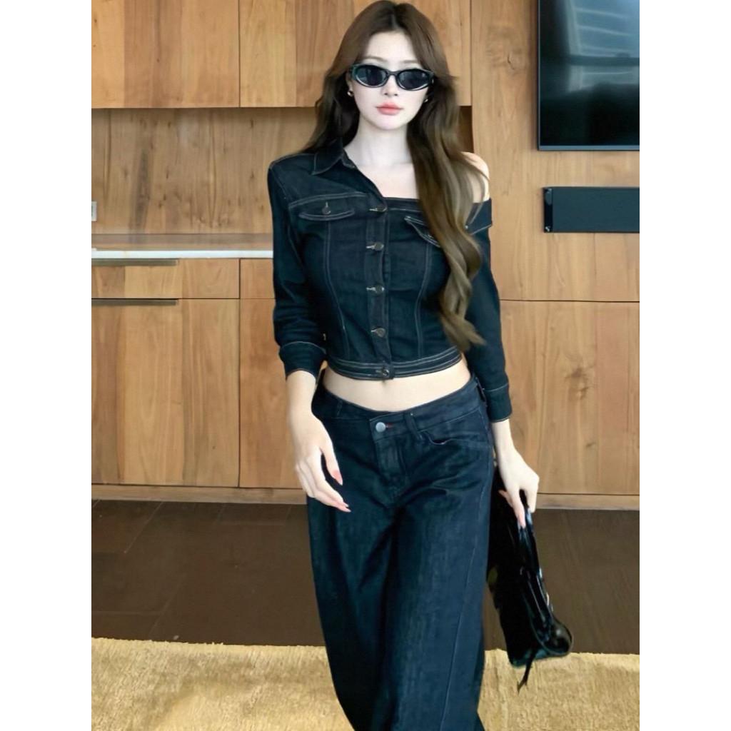 老钱风不对称牛仔套装女2026早秋新款穿搭个性简潮风时尚显瘦套装