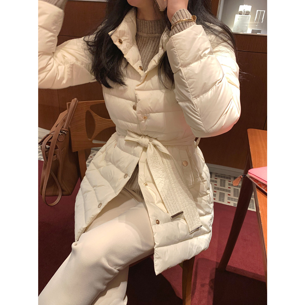 气质奢华 韩国Chic棉服 系带修身面包服中长款外套 保暖韩版棉衣