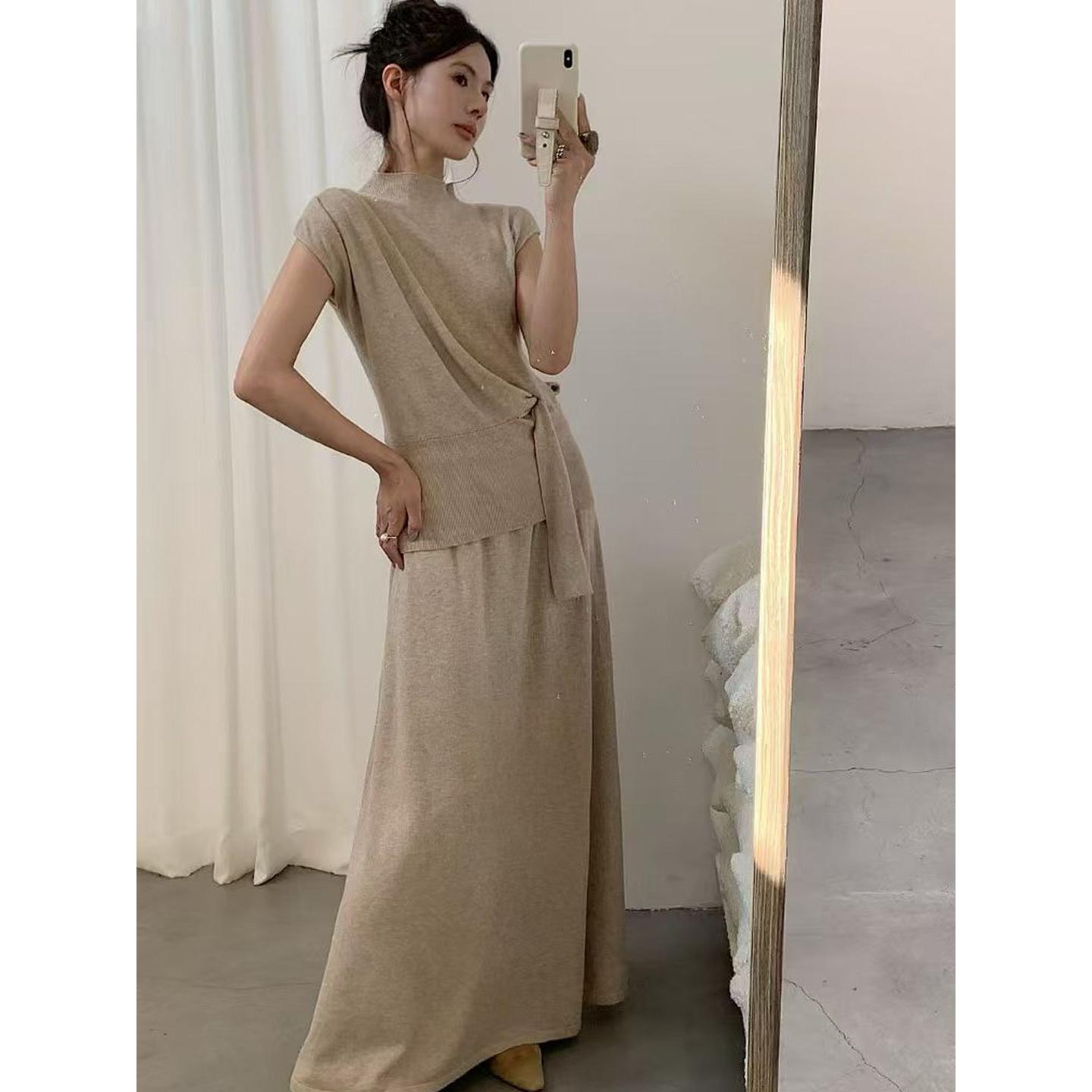 轻熟优雅风套装褶皱收腰上衣半身裙女秋冬设计感气质针织衫两件套