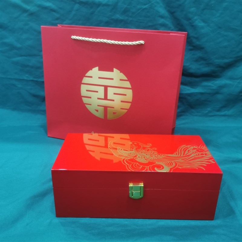 高端三金首饰盒婚庆套装盒订婚结婚定亲珠宝套装盒凤钗盒发簪盒