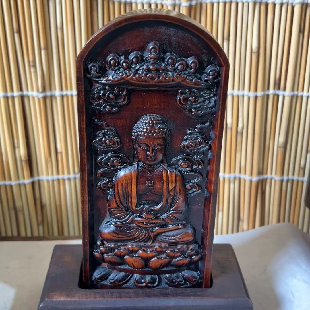 佛家仿古浮雕精雕令牌枣木如来佛神像尺寸17.5x7.5x3送底座