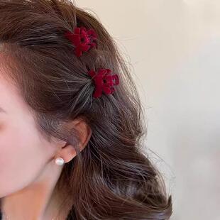 2025新款丝绒迷你蝴蝶结小号刘海前额秋冬公主发夹夹子头饰鲨鱼夹