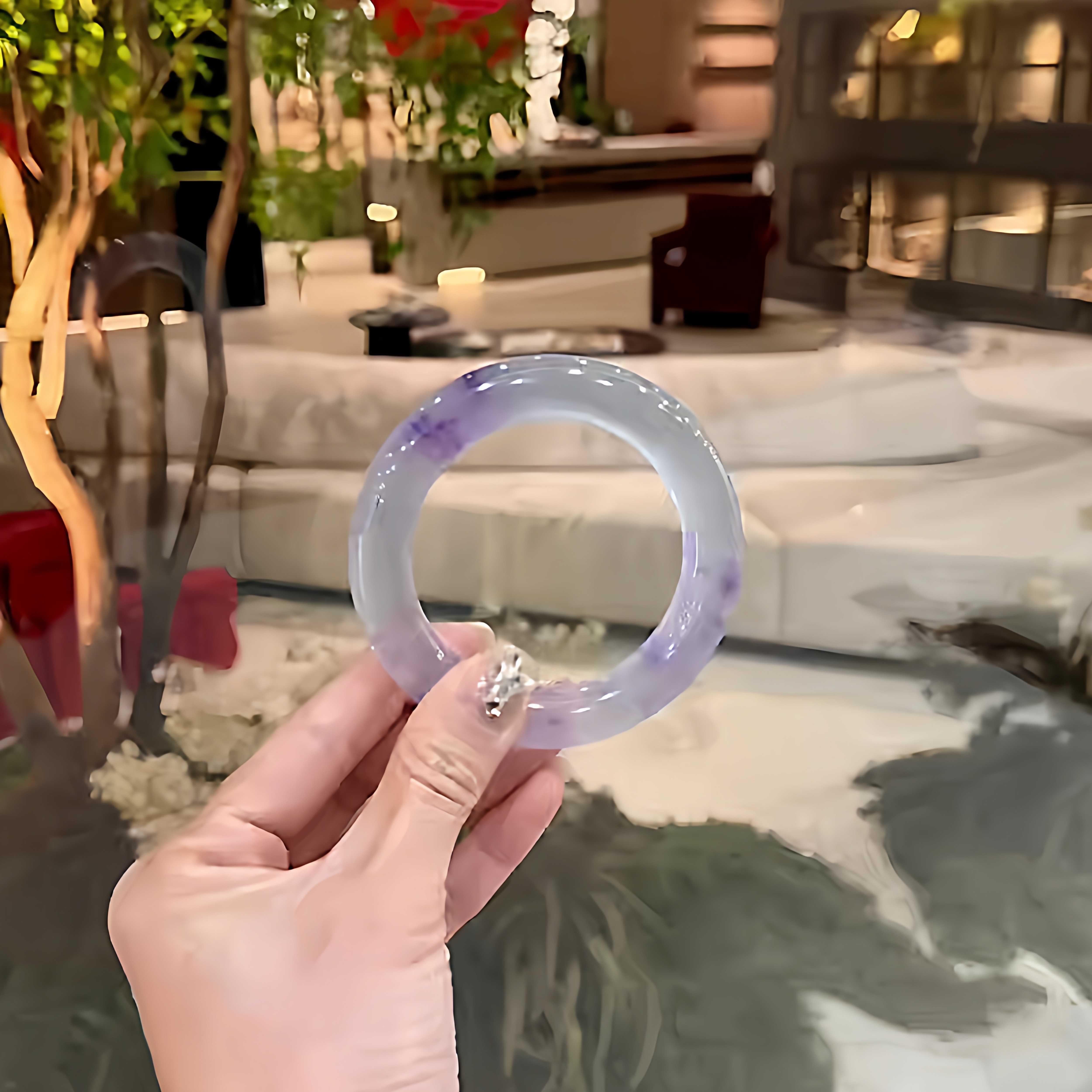 最相物"霜色系列"紫罗兰翡翠玉手镯子冰种贵妃飘花石英岩玉石处理