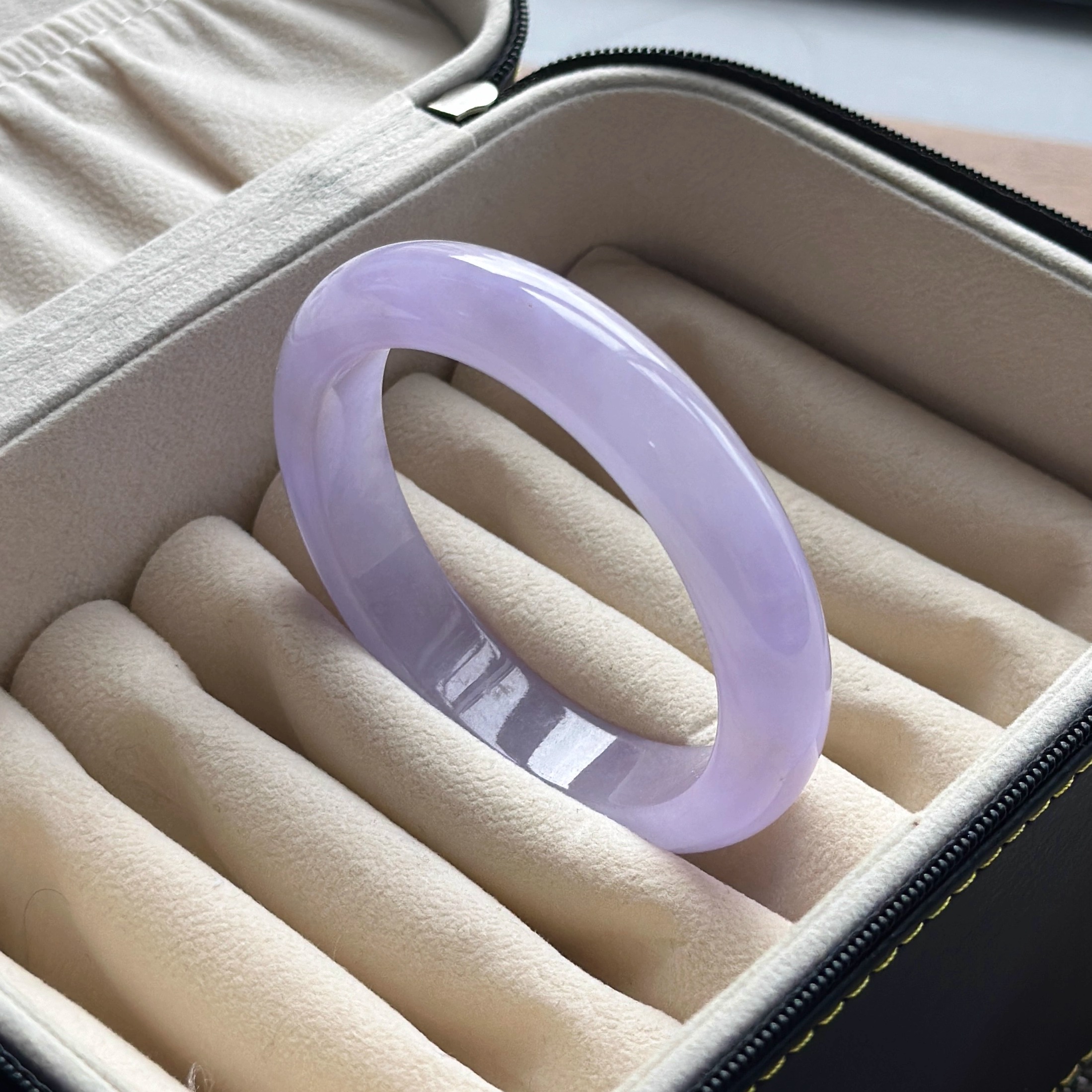 最相物“烟墨系列”缅甸高冰种紫罗兰翡翠玉手镯子真玉石正品处理