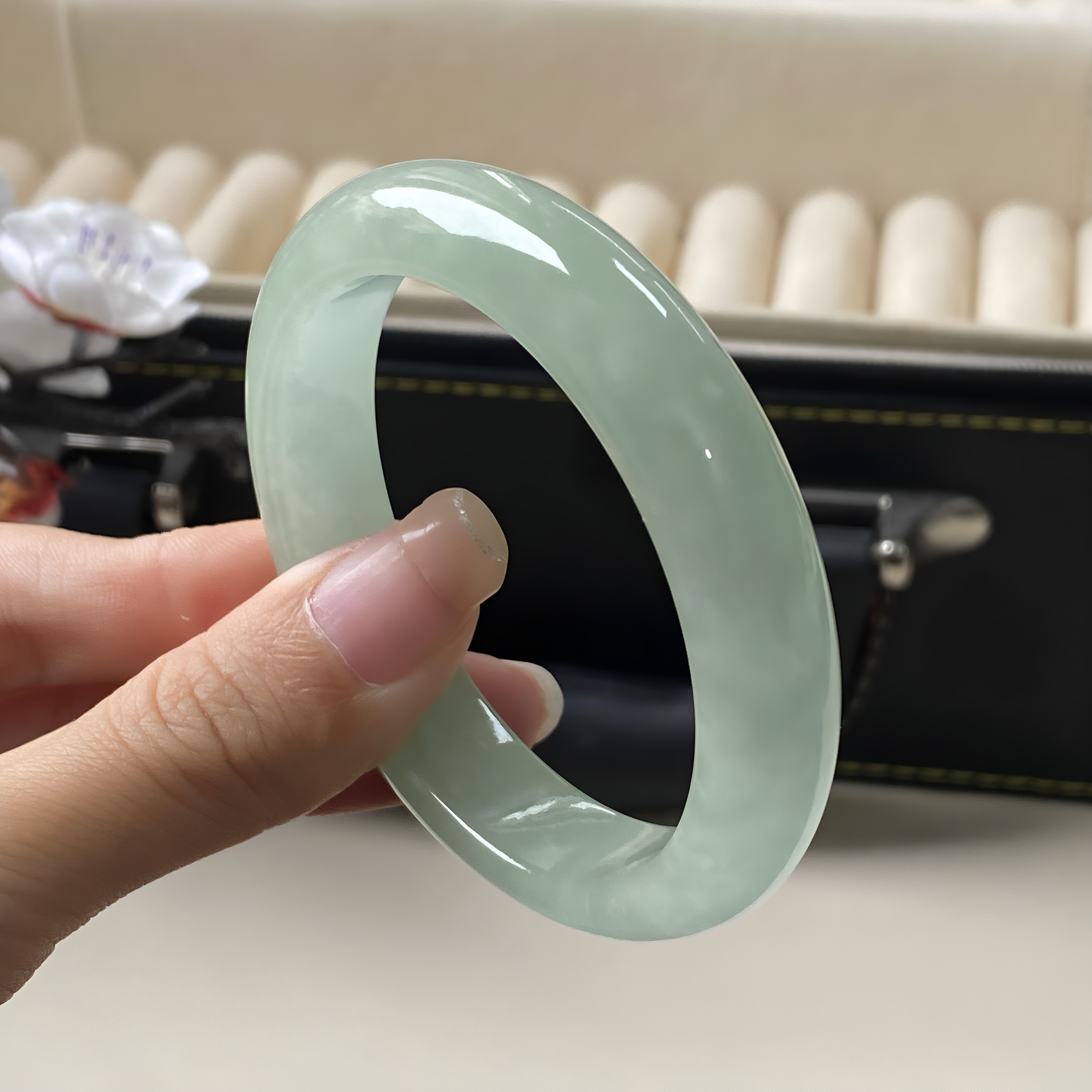 最相物"空青系列"冰种飘花翡翠玉手镯子女款贵妃高端油青玉石处理