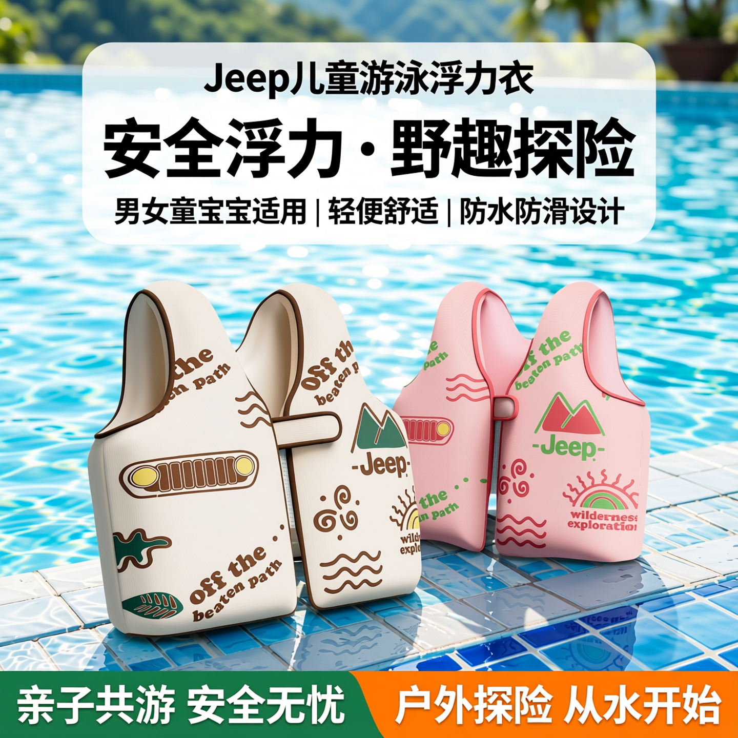 Jeep儿童游泳浮力衣背心救生衣马甲男女童宝宝浮袖游泳圈漂浮神器