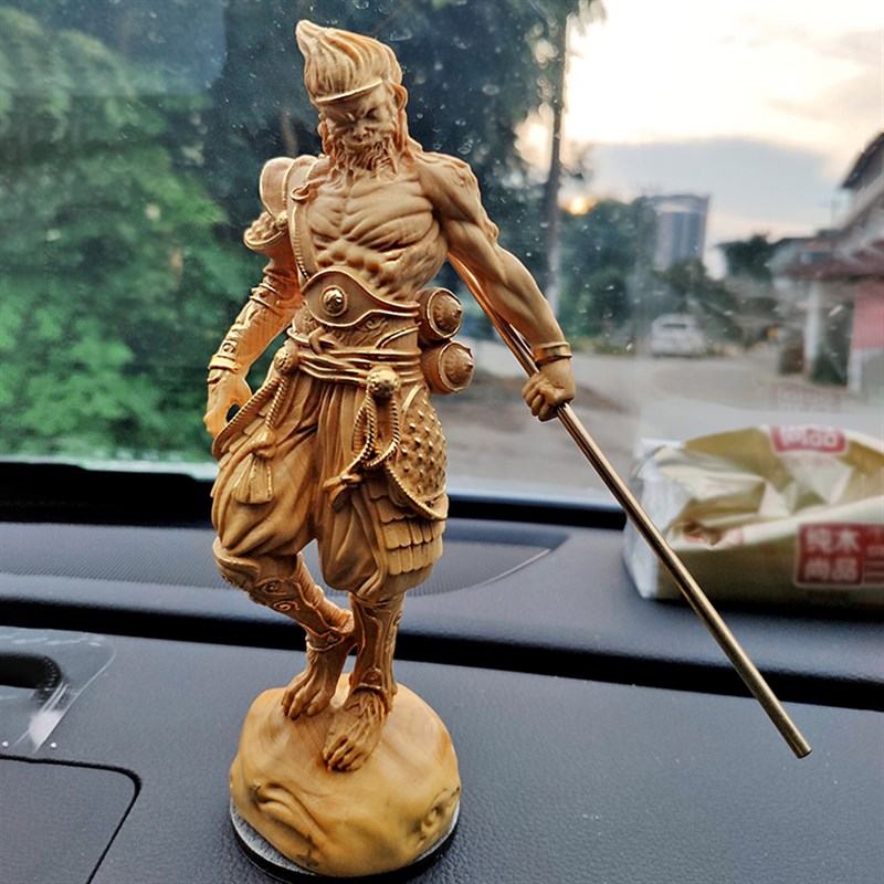 黄杨木雕齐天大圣汽车摆件人物孙悟空生肖中式天然实木把玩手把件