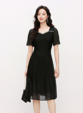 珂莱商场同款2025夏季新款女装气质收腰显瘦短袖连衣裙 KF12116W0