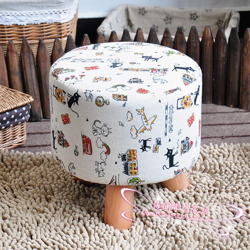 实木腿小沙发凳子墩子可拆洗布艺客厅小圆凳小化妆凳茶几边小凳子