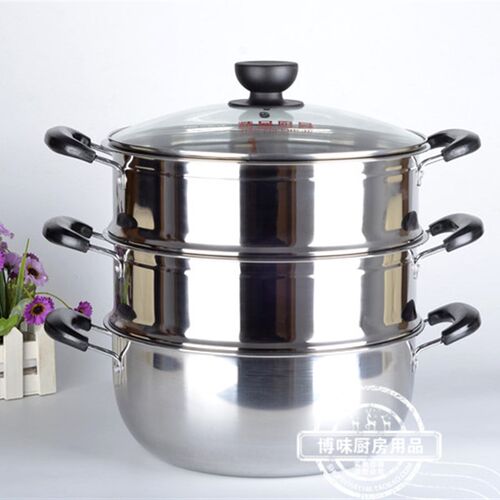 特厚不锈钢蒸锅汤锅火锅24cm-36cm炖煮涮多用锅电磁炉燃气炉通用