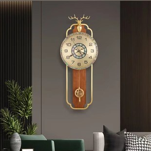 钟表挂钟客厅家用2023新款 新中式 E黄铜高档大气静音挂墙时钟石英