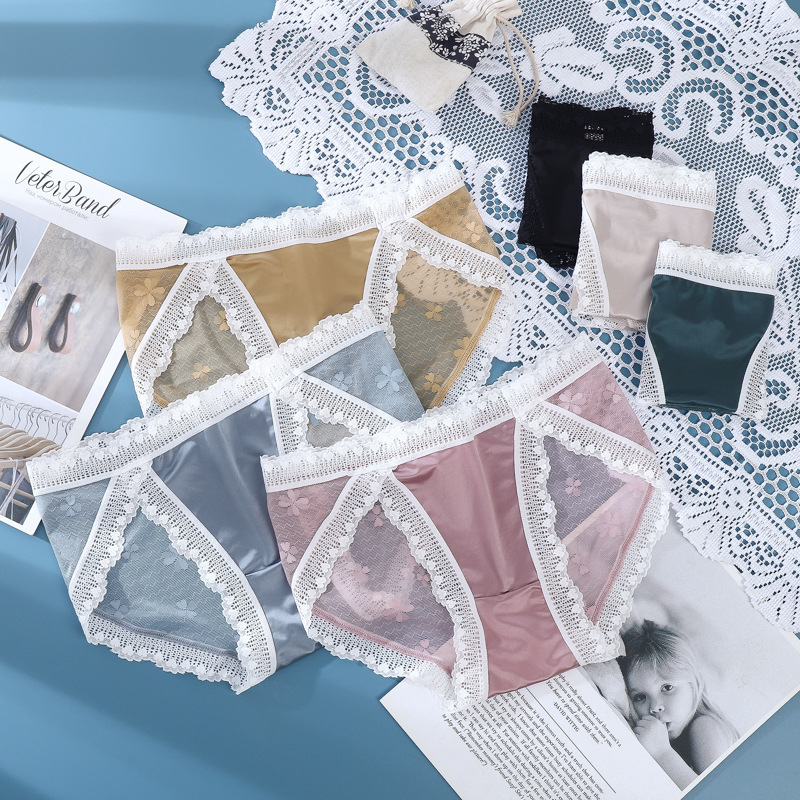 韩系甜美性感柔软蕾丝弹力网纱内裤裤女贴身无感透气低档三角裤
