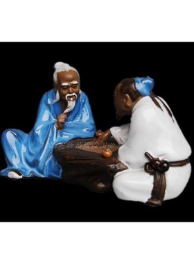 二人对棋下棋围棋雅趣陶瓷摆件家居书桌台屏风装饰品假山盆景配件