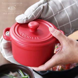 烘焙带盖焗烤碗双耳甜品碗汤碗陶瓷蒸蛋碗盅宝宝辅食盖碗耐高温