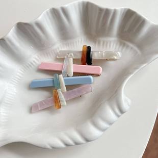 少女感法式醋酸方块发夹子边夹侧边鸭嘴夹粉色发饰高级感洋气时尚