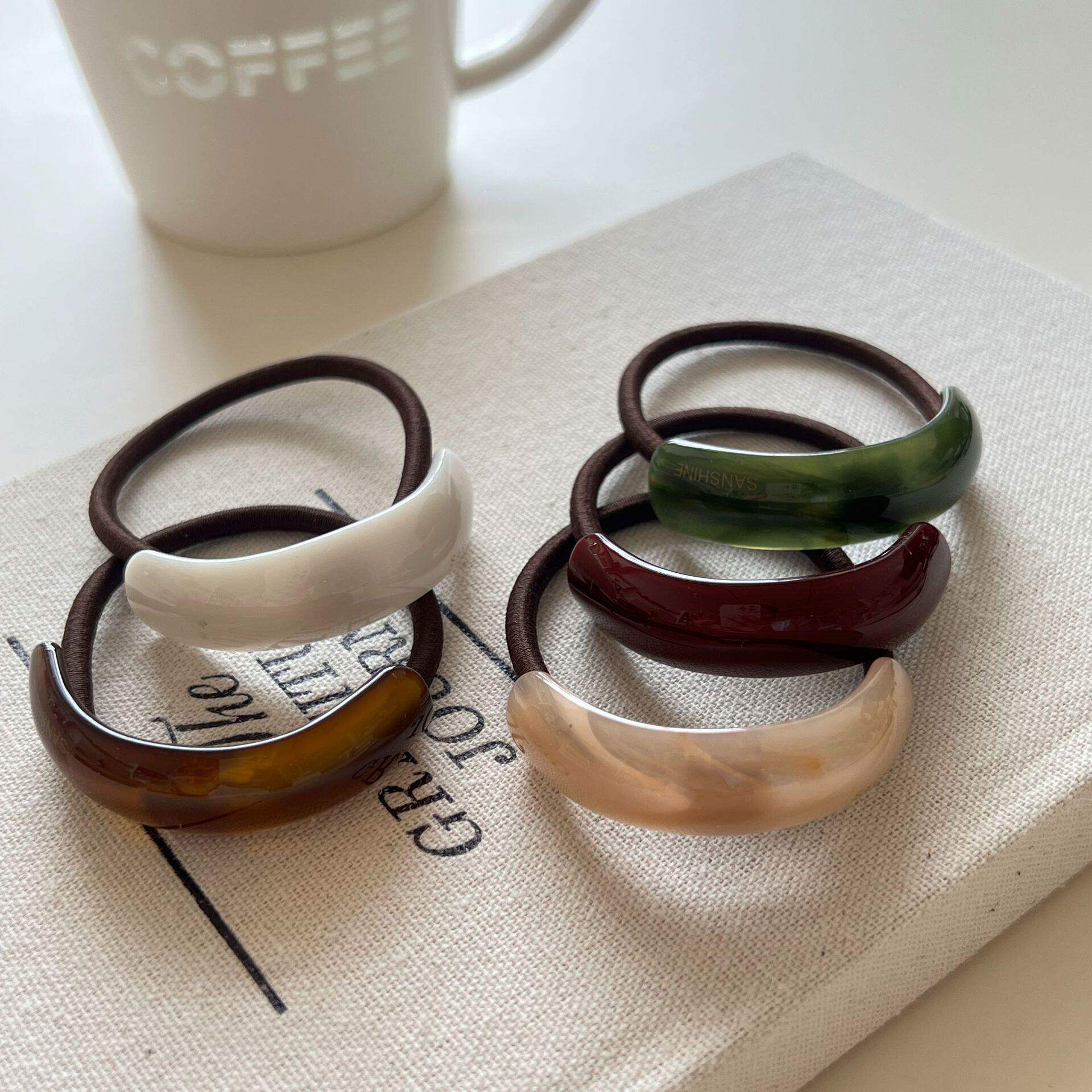 几何纯色弧形发绳金标高级感气质发圈树脂发饰高弹力基础皮筋头饰