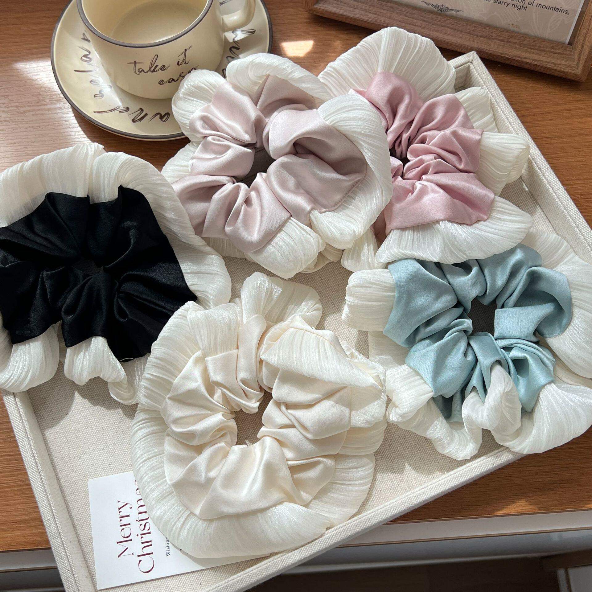 芭蕾风~木耳边大肠发圈发绳缎面甜美布艺高弹力扎头绳头花头饰新