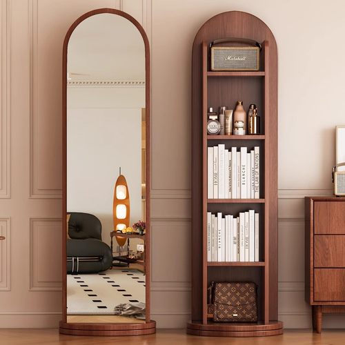 旋转穿衣镜全身落地镜可移动家用衣架杂志书架旋转储物一体试衣镜