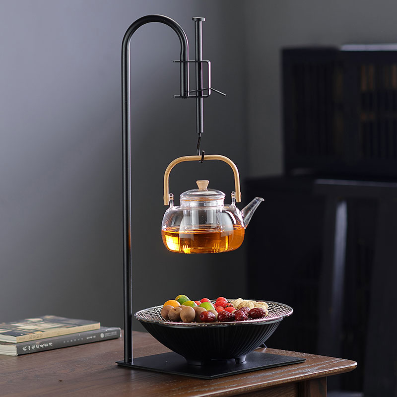 中式围炉煮茶器具全套装台式挂钩黑晶炉蒸煮茶壶玻璃提梁壶烧水壶