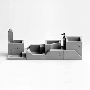 纪念碑谷创意礼物笔筒微型建筑办公室桌面收纳盒摆件治愈系高级感