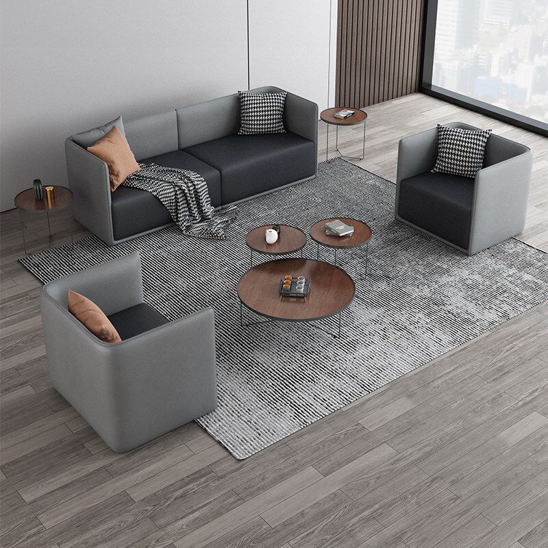 办公室沙发茶几组合套装简约现代商务会客洽谈休息黑色u型宽拼色