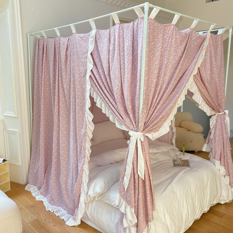 2022新款床幔式蚊帐宫廷落地木纹烤漆支架床幔1.5/1.8米民宿家用