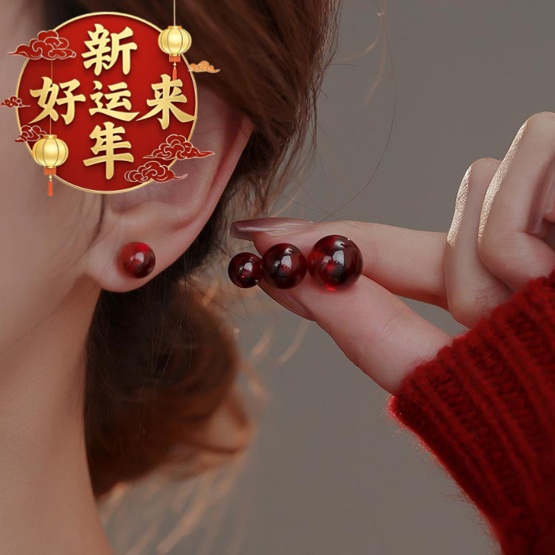 【新年好运来】S999纯银石榴石耳
