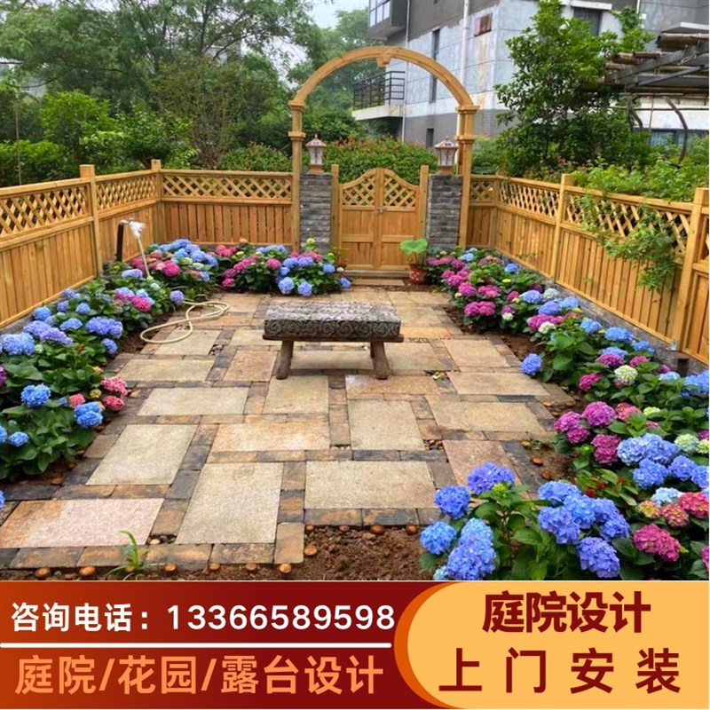 天津防腐木围栏塑木栅栏围墙花园露台篱笆葡萄架花架庭院地板安装