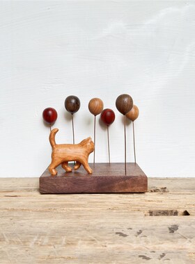 木雕猫咪元素木制工艺品创意礼品玄关装饰桌面车载原木风木质摆件